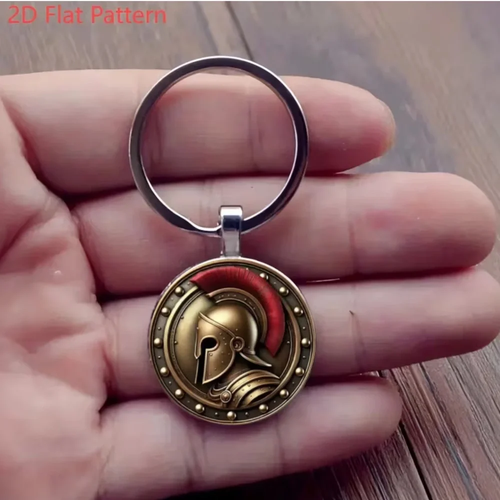 Spartan 2D Flat Retro Knight Keychain - Ancient Greek Warrior Spartan Car NEW#3
